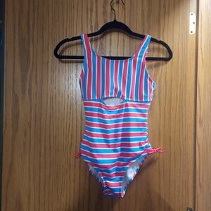 art class striped one piece swimsuit keyhole 10/12 girls swim red white blue